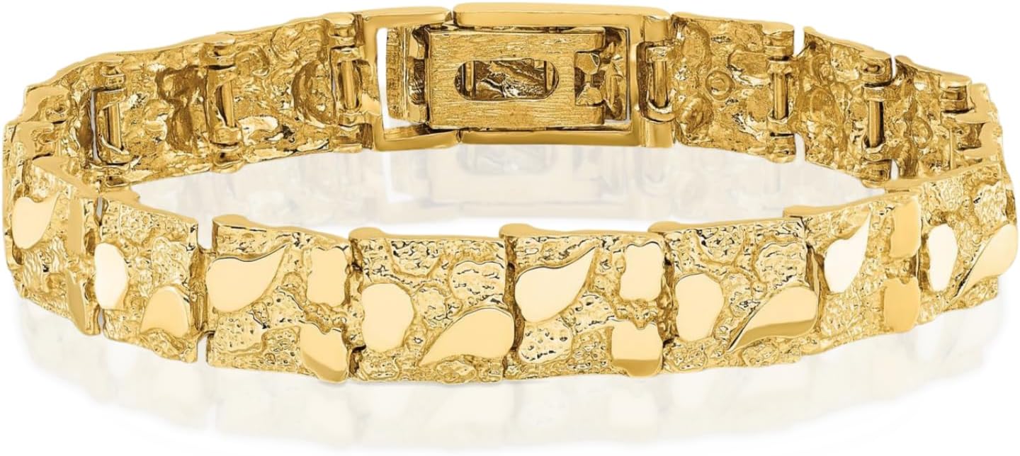 IceCarats 10K Solid Yellow Gold 12mm Chunky Link Chain Nugget Bracelet Polished