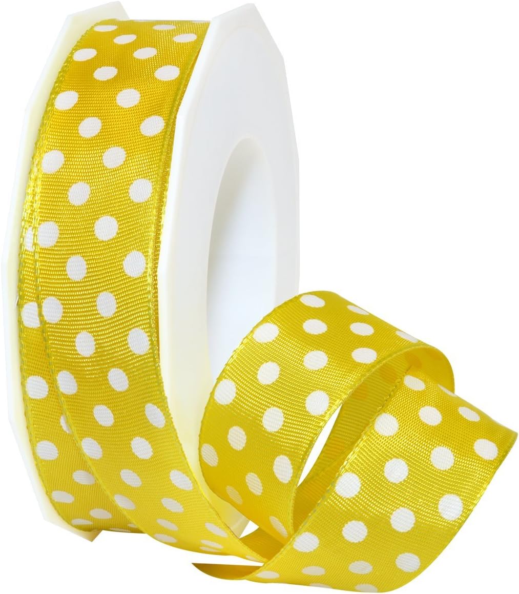 Morex Ribbon French Wired Acetate Polka Dots Ribbon, 1-1/2" x 20 yd, Lime/White (59840/20-027)