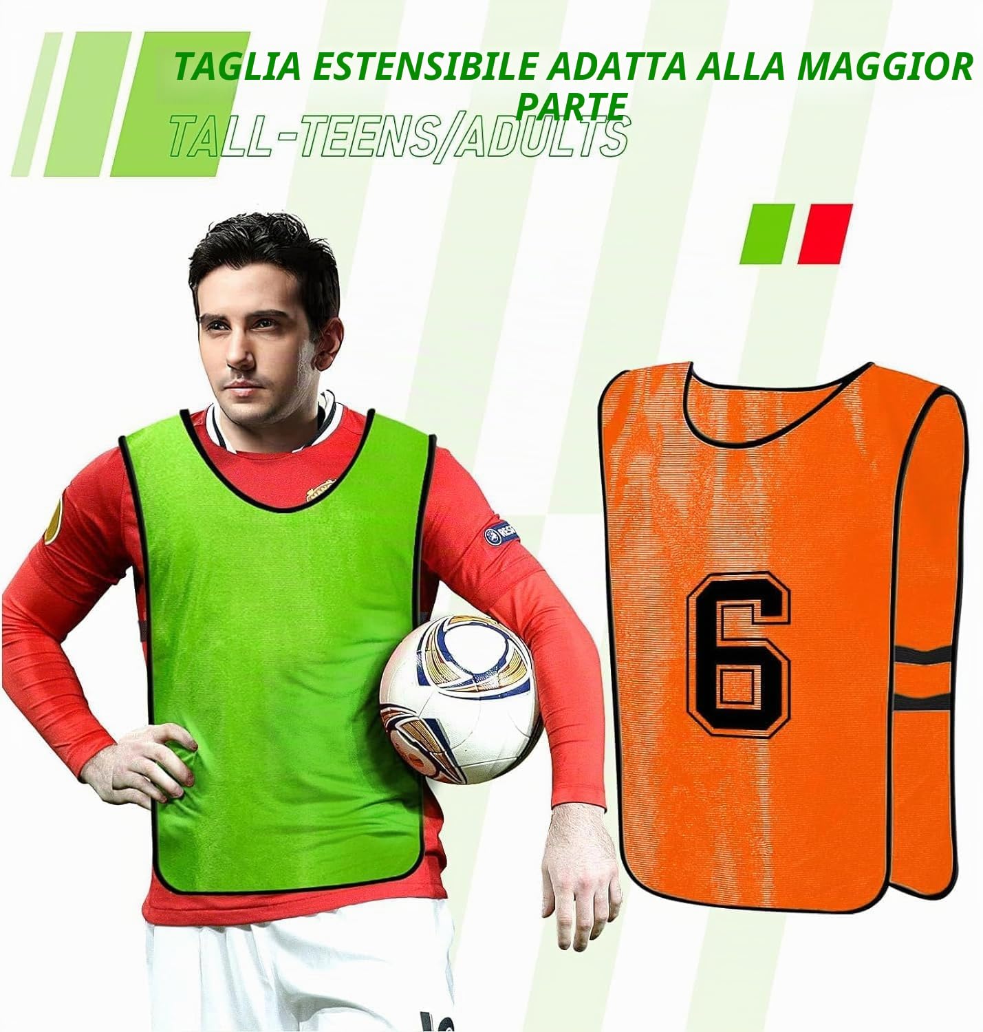 24 pezzi Scrimmage Gilet da allenamento – Calcio, Basket, Calcio, Pettini/Pinnies, reversibile numerati squadra di calcio pennies (verde e arancione), Verde, Arancione, 47 x 70 cm