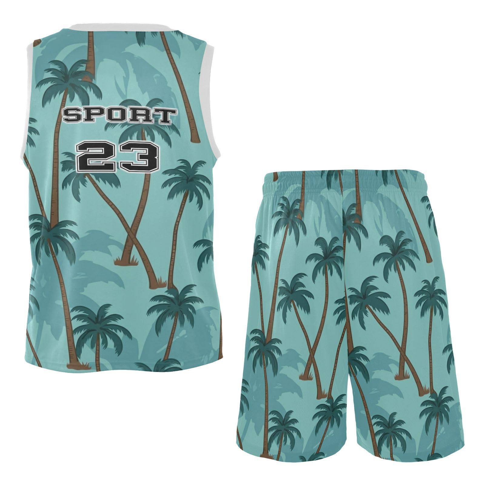 FLildon Palm Trees Tropical Boys Basketball Jersey Set Tank Top Shorts Tracksuit Sport Training Suit for Kids, S