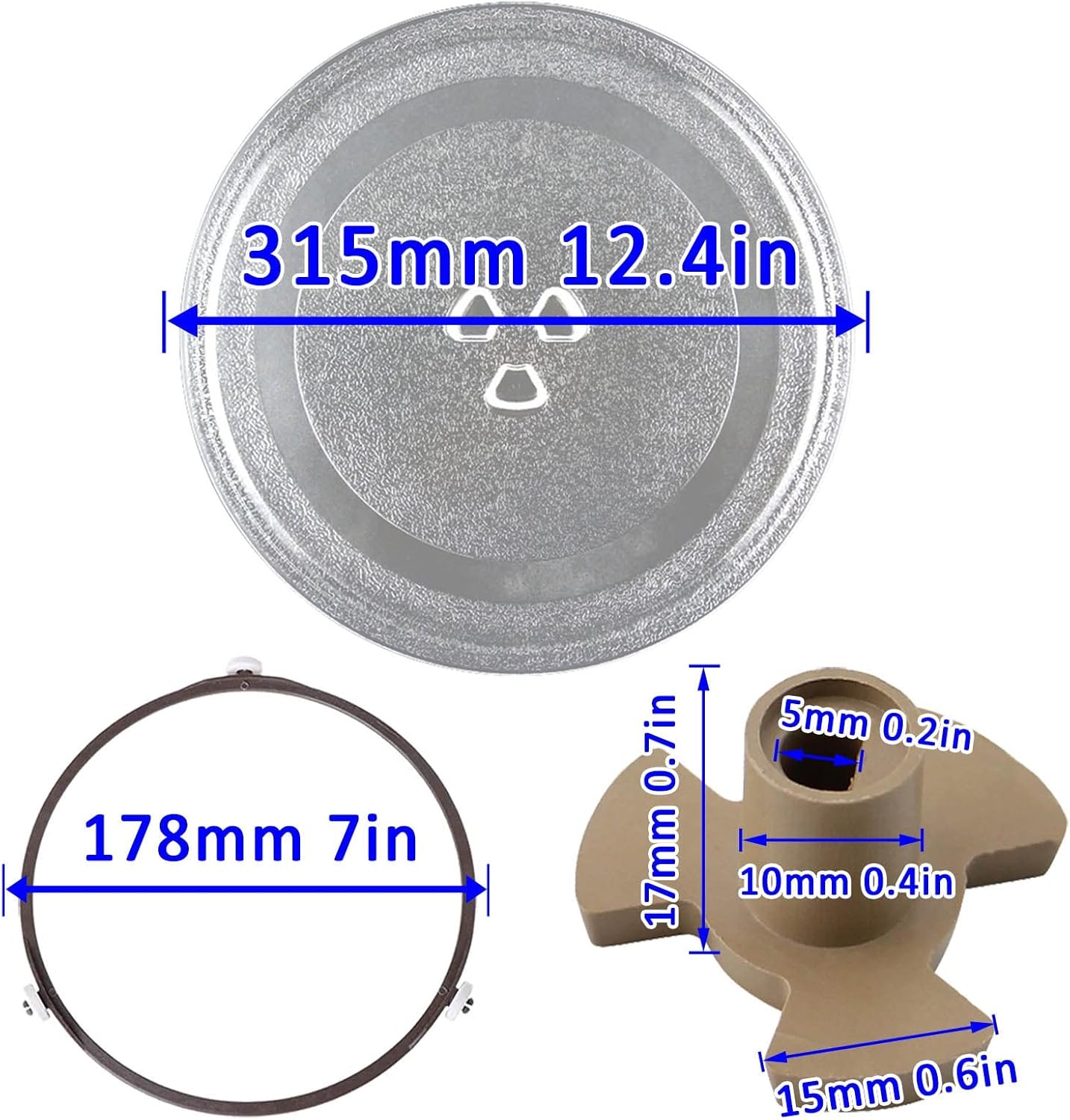Microwave Glass Tray With 3 Fixtures, Scratch-Resistants Microwave Glass Plate, Universall Microwave Glass Turntable Plate Replacement, 315mm 255mm 245mm Diameter Round Microwave Plate ( Color : Clear