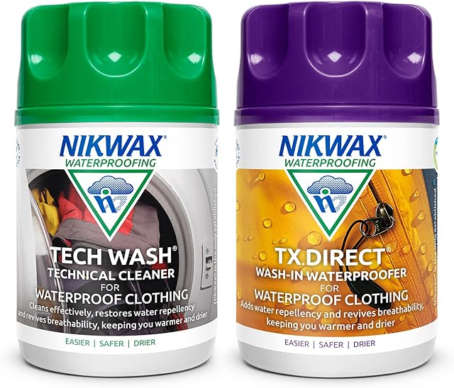 Nikwax TECH WASH & TX.DIRECT Twin Pack, Clean and Proof, Cleaning and Waterproofing, Value Pack - 150ml/100 ml