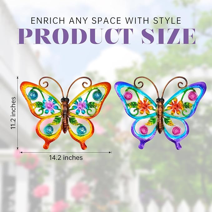 YIWEMON Pack de 2 Decoración de Pared Mariposa Metal/Vidrio 14.2" miniatura 2