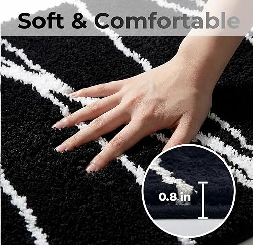 Miniatura 4 de TITITEX Alfombra de baño de lujo con línea curva negra, 16x24 pulgadas. Alfombras de baño de microfibra clásicas, extra suaves y absorbentes.