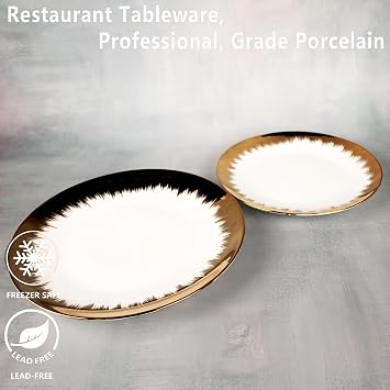 4 Pack 8 Gold Ceramic Charger Plates Reusable, Gilt-rimmed Charger Design Plates - Perfect for Wedding, Party Decorations, Banquet, Upscale Occasions, Birthday Celebrations