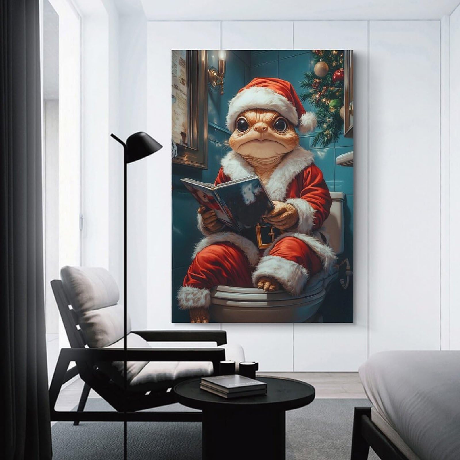 Junmoney Santa Claus Lizard Tortois Canvas Wall Decor, 16x24inch(40x60cm), for Office, Study Or Home Workspace, Wall Art That Adds Style to Work Areas