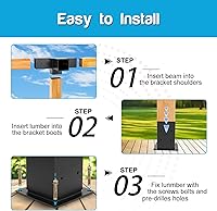 Vista 6 de Kit de soportes para cenador – 2 juegos 4x4 (real: 3.5 x 3.5) 4 vías ángulo recto soportes de esquina con base de poste de pérgola para madera de 4