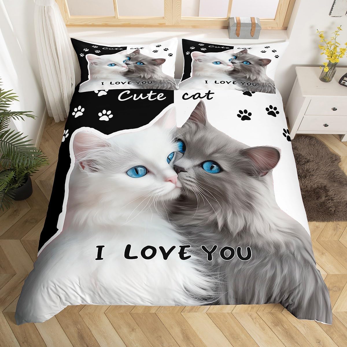 Gnome Couple Duvet Cover Set Toddler Size,Happy Valentine's Day Bedding Set for Kids Boys Girls,Pink Geometric Grid Comforter Cover,Romantic Flowers Leaves Bedding Set 2 Pcs with 1 Pillowcase