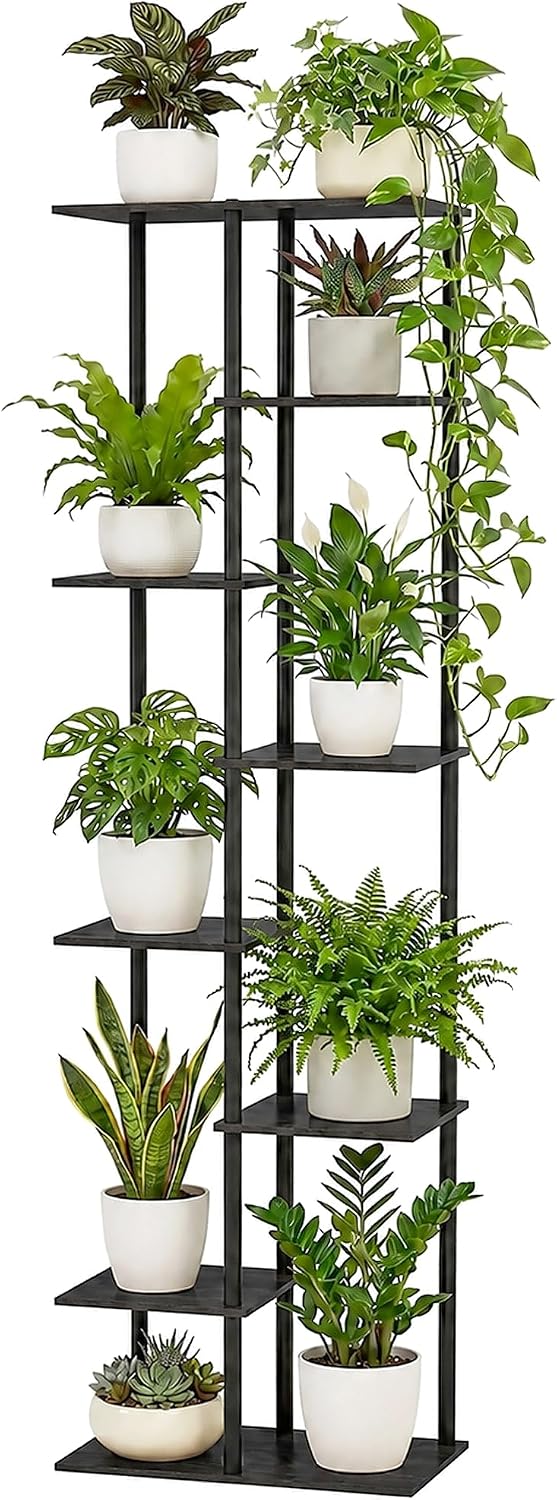Corner Tall Plant Stand Indoor 8 Tier 10 Potted, Black
