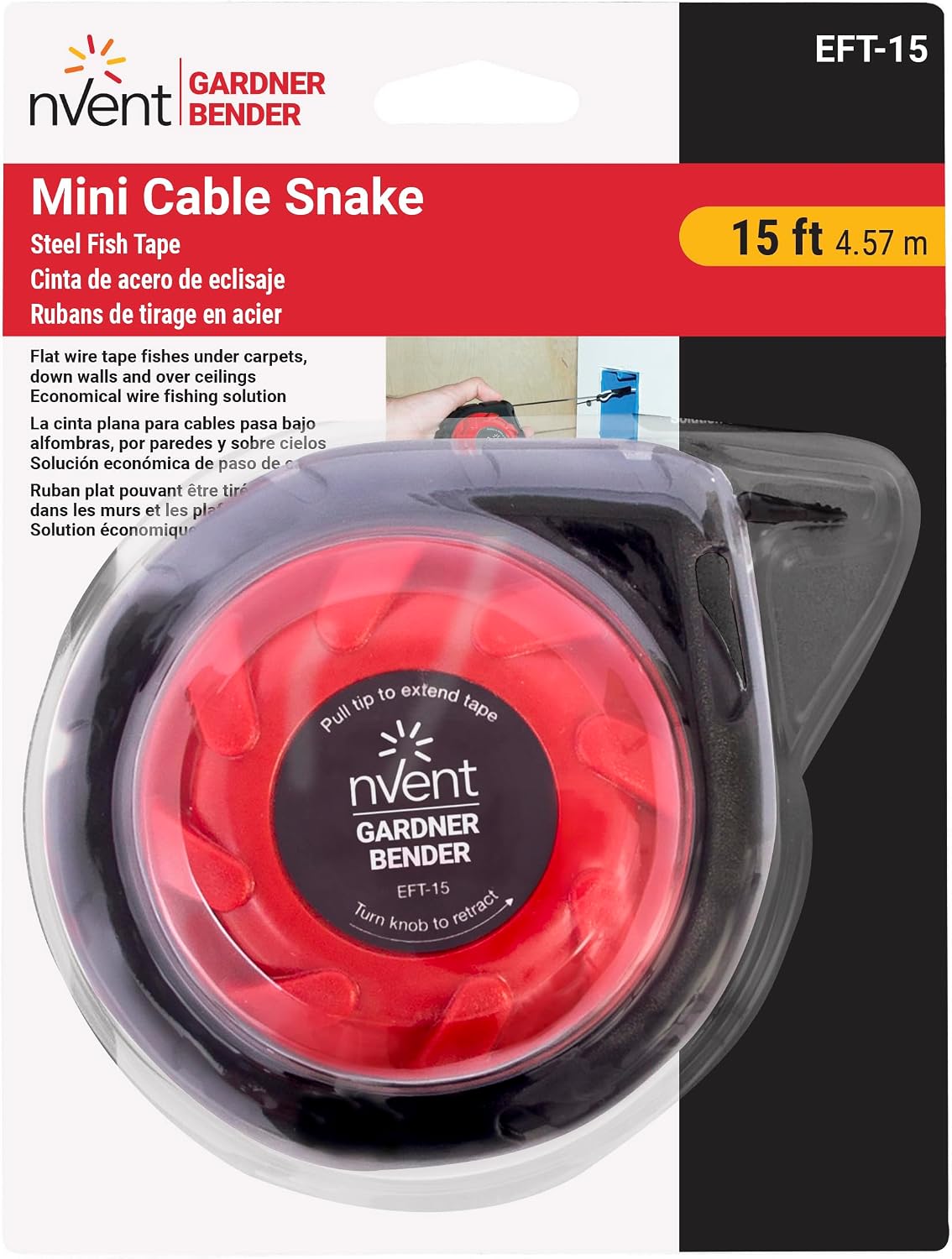 Gardner Bender EFT-15 Mini Cable Snake, 15 Ft Steel Fish Tape, Electrical Wire Fishing Tape, Red & Black image 3