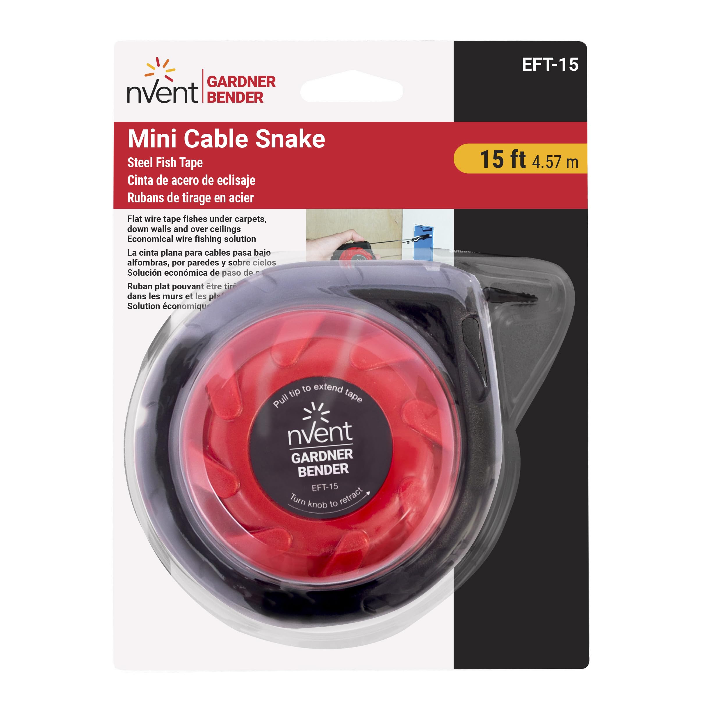 Gardner Bender EFT-15 Mini Cable Snake, 15 Ft Steel Fish Tape, Electrical Wire Fishing Tape, Red & Black — Amazon image 3
