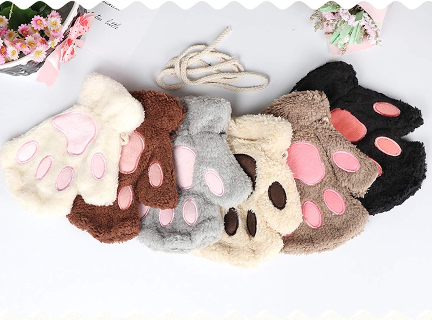 WSLCN Girls Womens Cat Paw Gloves Winter Warm Fingerless Paw Mittens Half-Finger Cute Cartoon Gloves