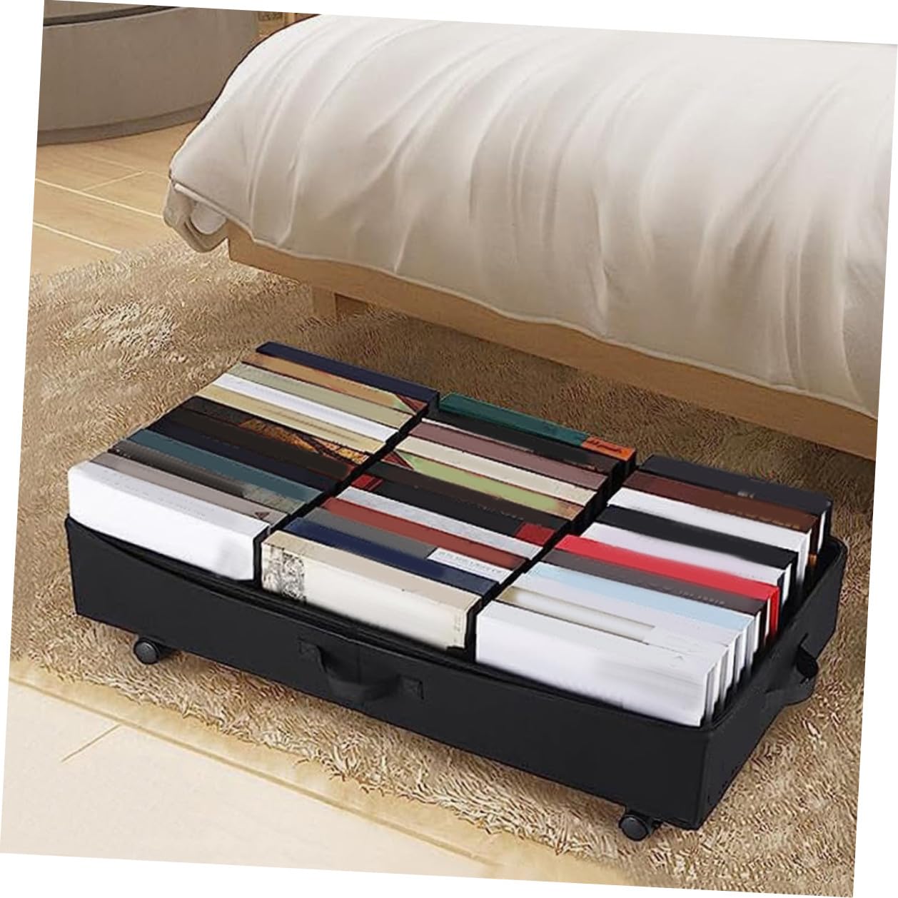 Unterbett Organizer mit Rollen, 3-fächer, Oxford und Abs Schwarz