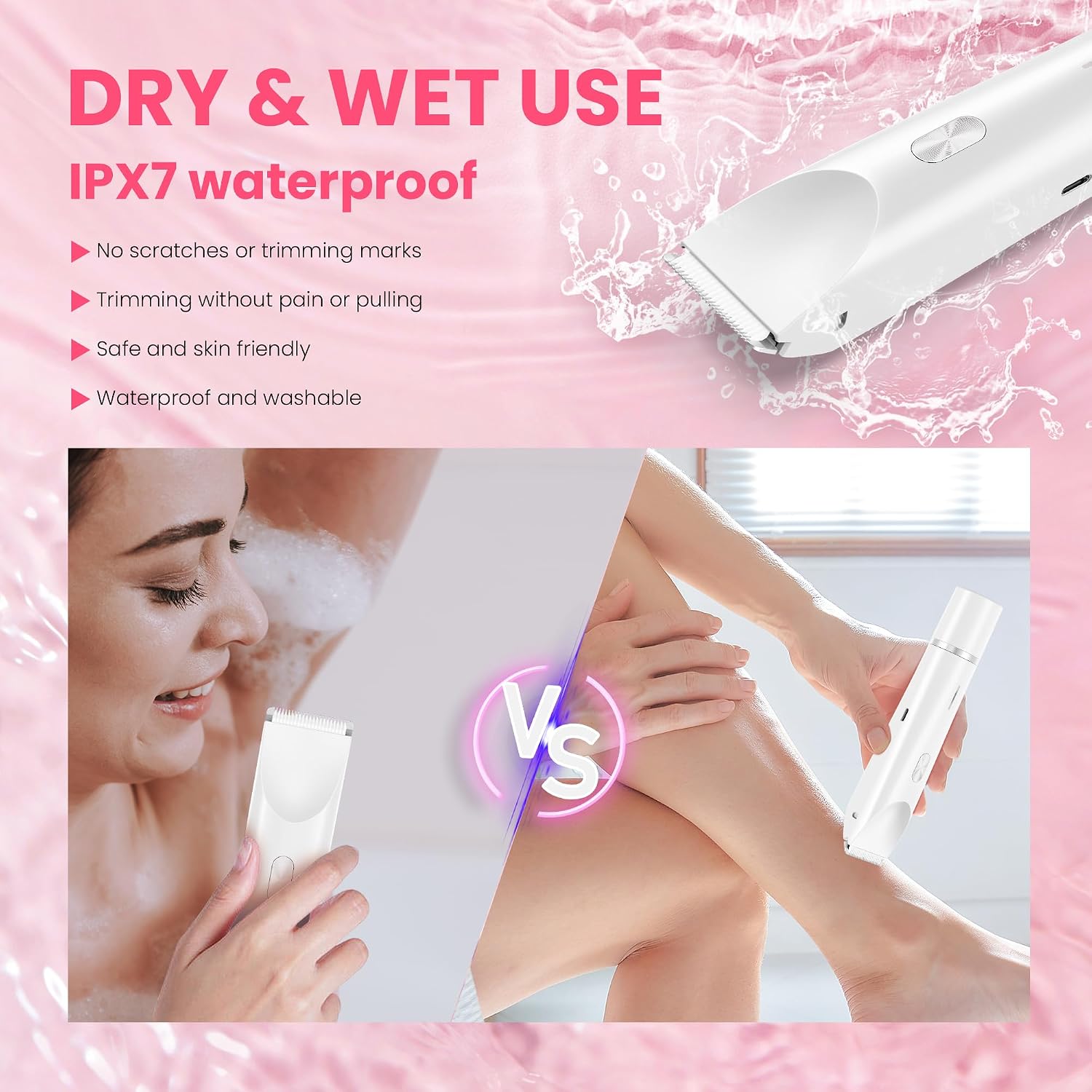 Bikini Trimmer for Women-2 in 1 Dual Head Electric Razors,IPX7 Waterproof Bikini Electric Shaver,Dry & Wet Use Painless Bikini Shaver,Pubic Hair Trimme image 5