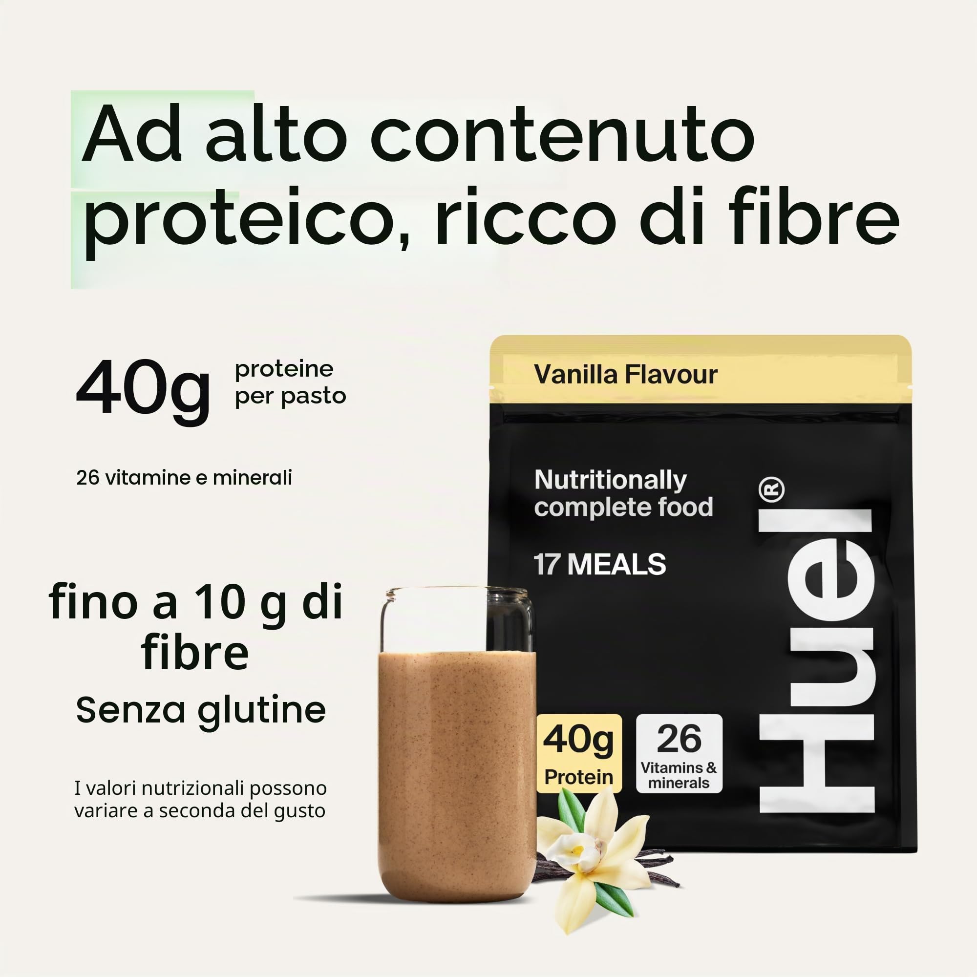Huel Black Edition pasti e misurini ad alta proteina, vaniglia | 17 pasti/bustina - 40 g di proteine, ricco di vitamine, minerali e fibre, senza glutine
