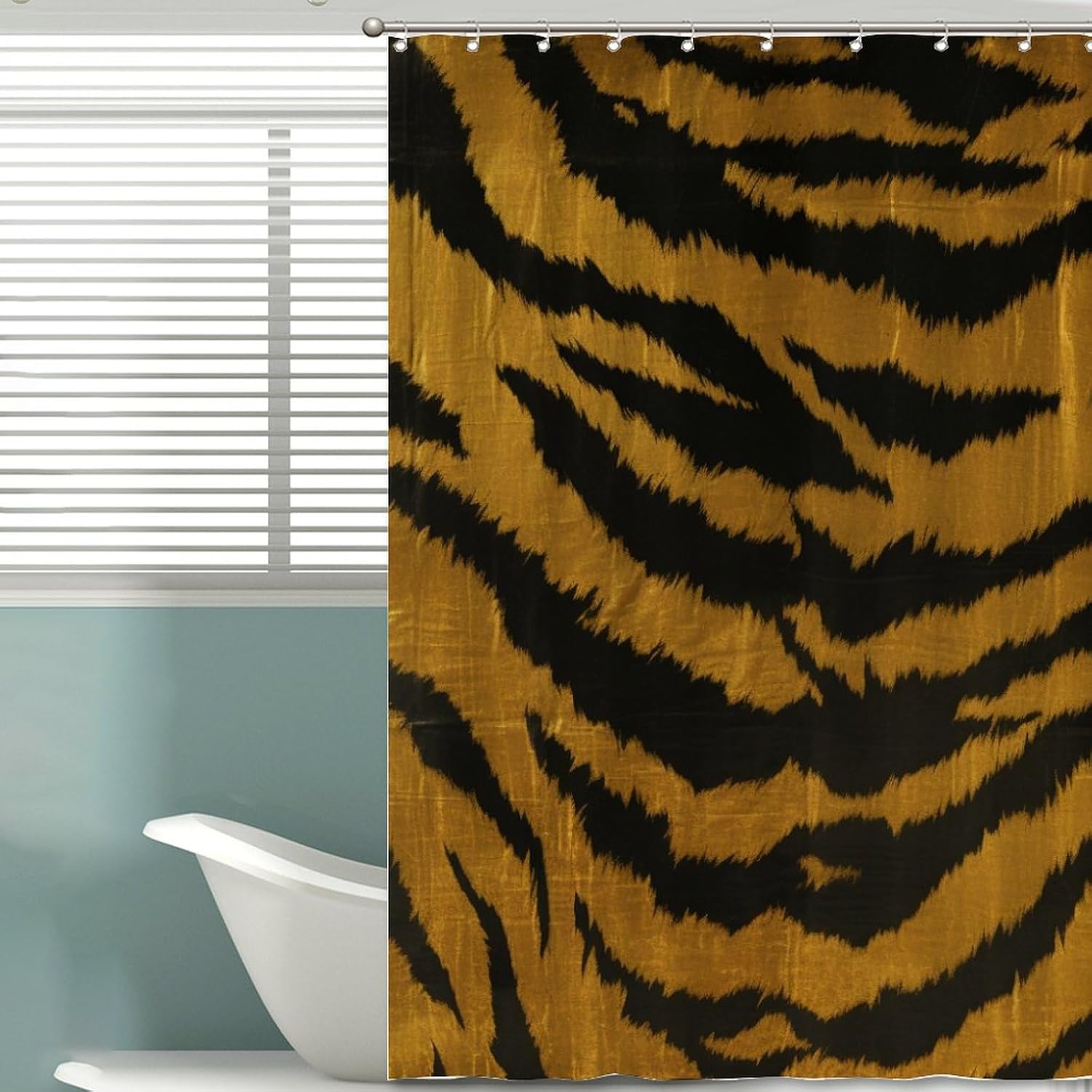 Tiger Stripes Shower Curtain 72x90in Tiger Yellow Bath Curtains Farmhouse Shower Curtain Animal Bath Curtains Polyester Fabric Shower Curtain Set with Hooks