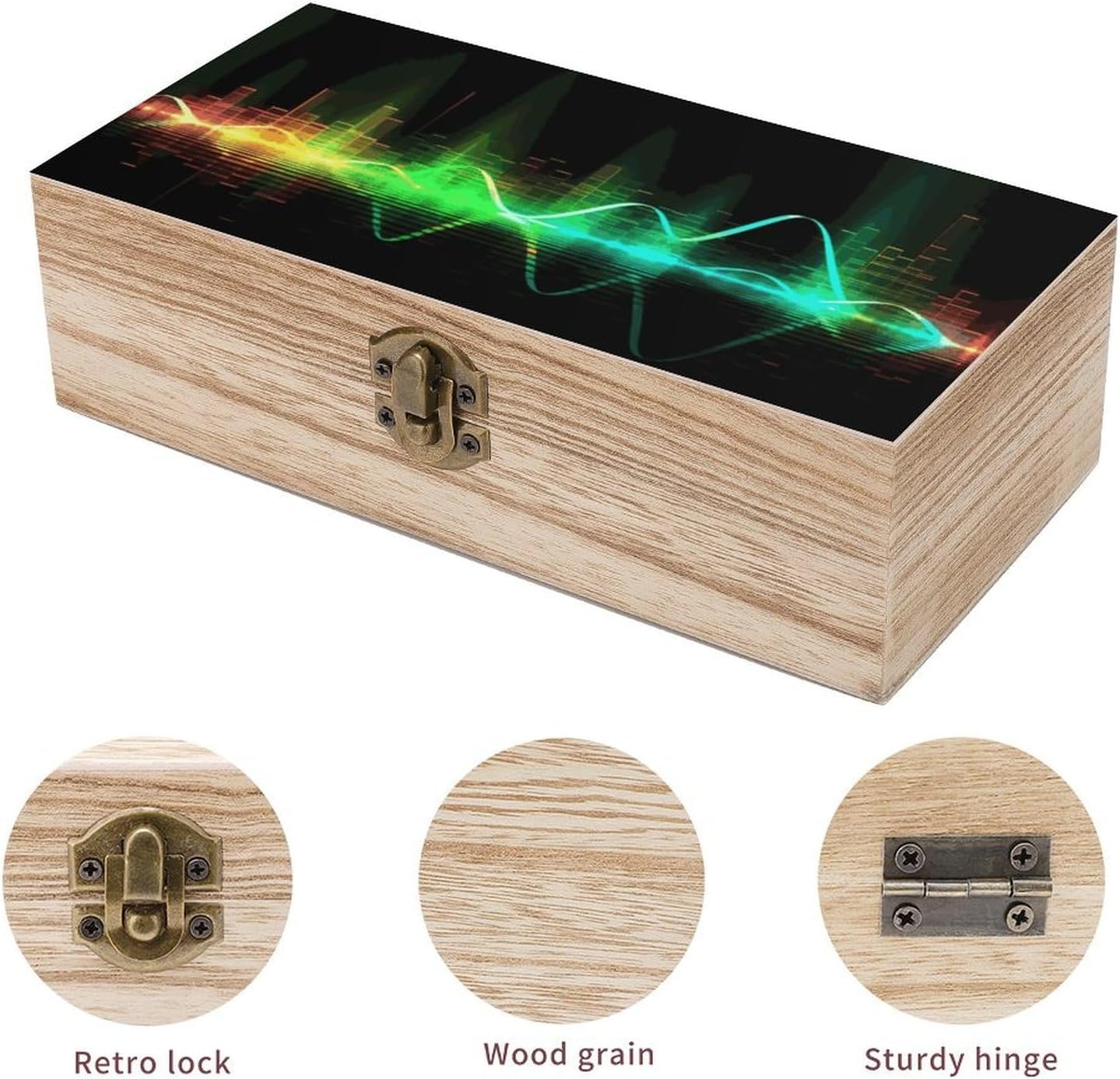 Cool Music Sound Wave Keepsake Box Large Wooden Box with Hinged Lid Small Decorative Wooden Storage Boxes Wood Organizer Wedding Memory Boxes for Jewelry, Keepsakes, Photos, Crafts, Stamps image 3