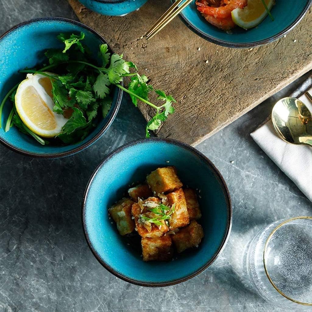 Ceramic Mixing Bowls, Serving Bowl Set, Non Slip and Beautiful Outer Design,Cooking Supplies, Blue