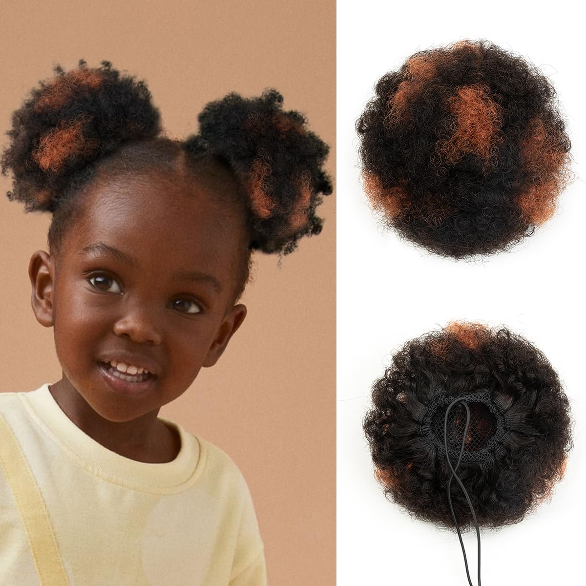 isheeny Small Human Hair Bun For Kids Age 2-5, 100% Human Hair Bun Small Drawstring Ponytail H1-30 For Little Girls, Curly Fake Hair Bun Natural, Soft, And Durable For Repeated Use