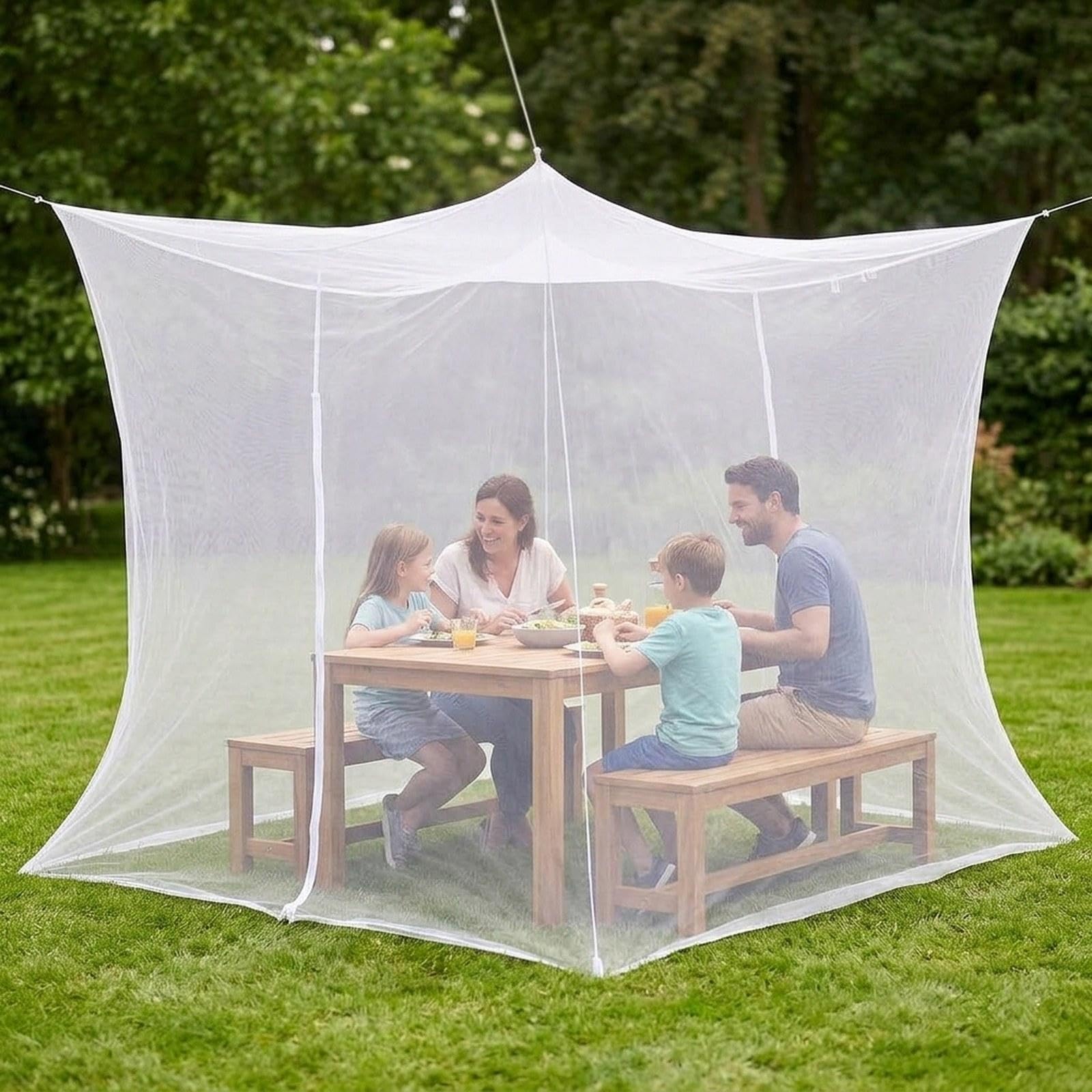 Moustiquaire pour Terrasse et Camping, Rideau en Polyester, Tissu Doux, Installation Rapide avec Corde, Idéale pour Les Pique-niques, AUT, 300 X 500 X 250 Cm