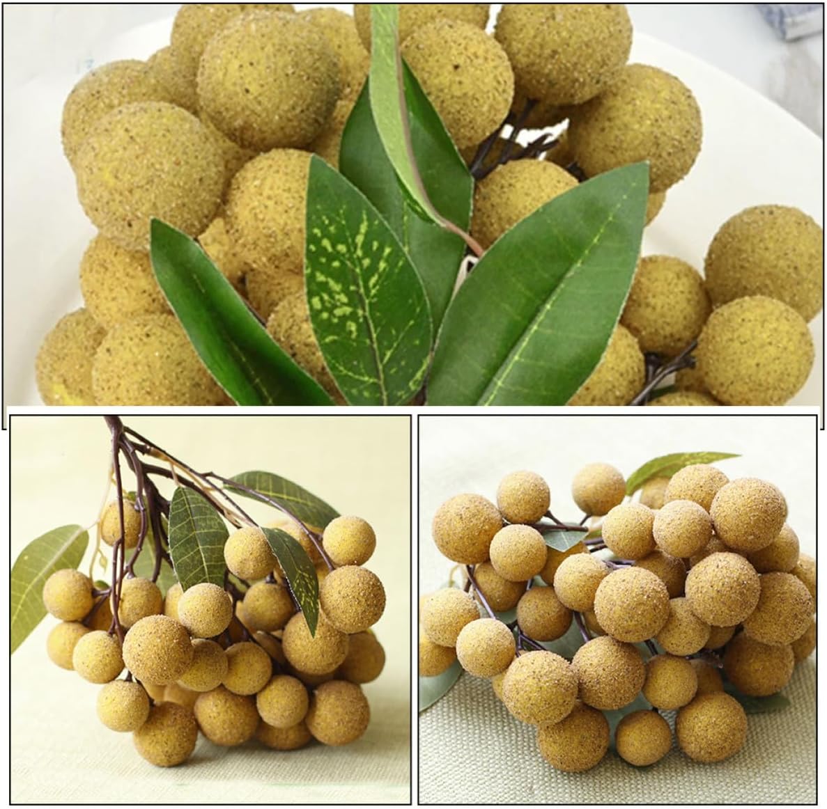 2pcs Lifelike Longan Artificial Fruit Model Decor Realistic Fruit Ornament for Home Kitchen Cabinet Display