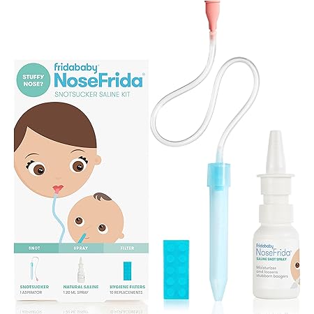 Frida Baby Nasal Aspirator NoseFrida The Snotsucker with 10 Extra Filters and All-Natural Saline Nasal Spray