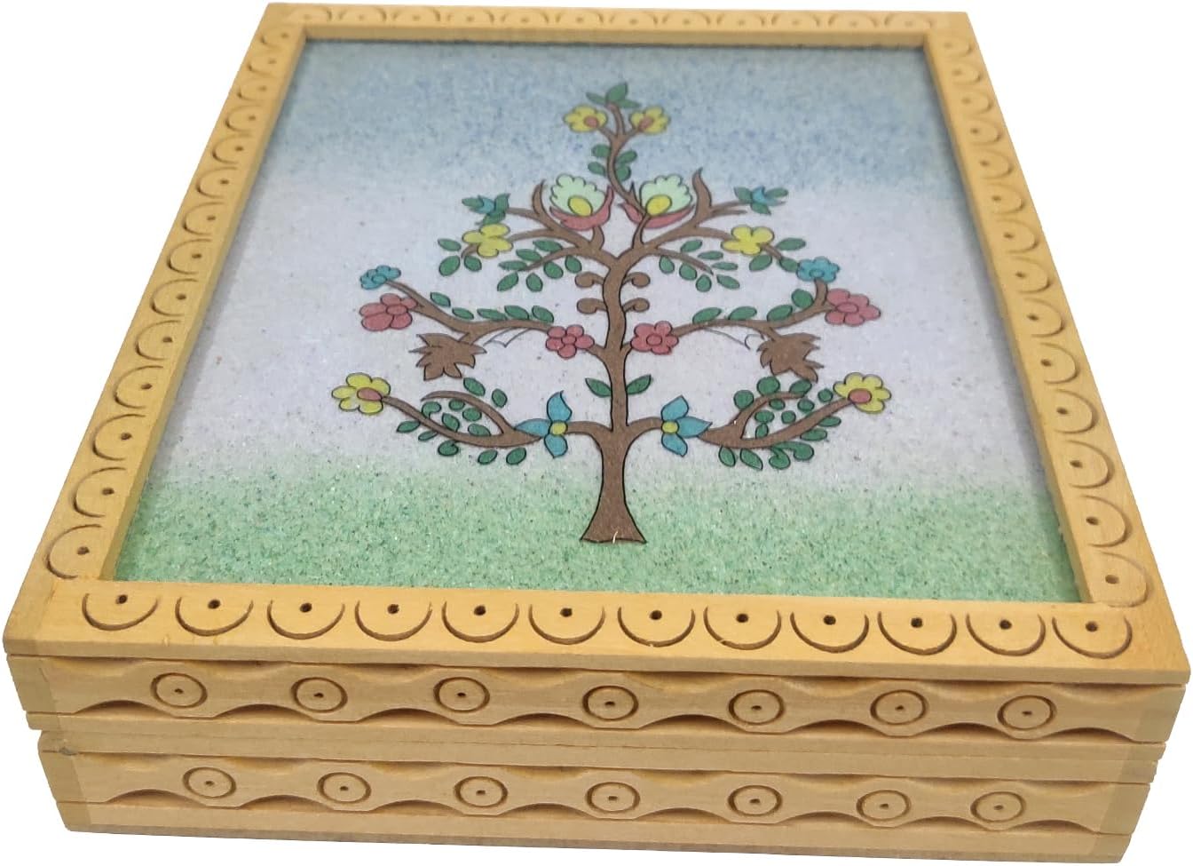 Purpledip Wooden Gemstone Painting Box Speaking Tree: Collectible Souvenir Gift, 5 * 6 Inch (12522D)