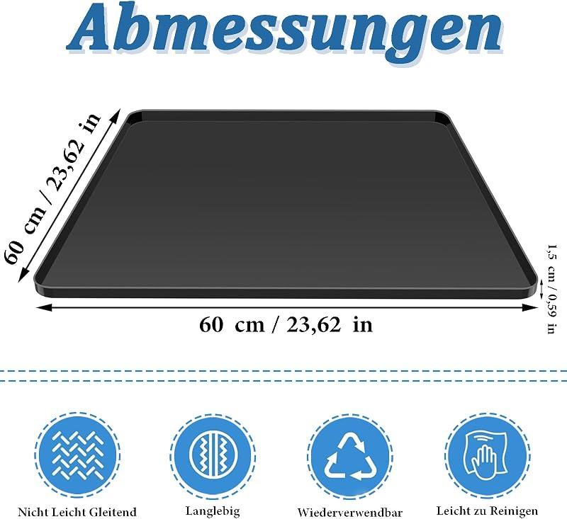 Covoraș din silicon pentru frigider VIQIHEOE 60 x 60 cm, tavă colectoare cu margine înălțată pentru mașina de spălat, negru