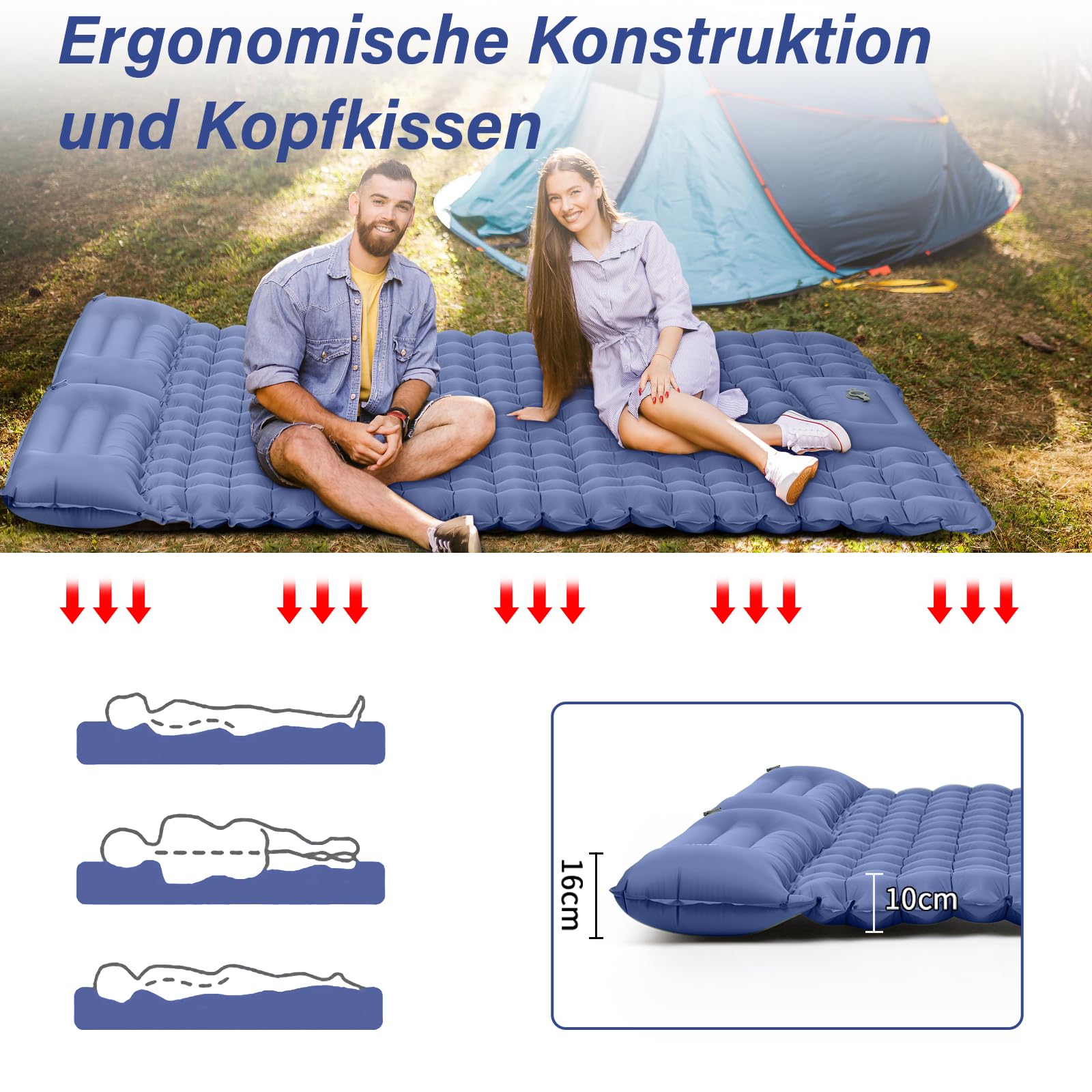 Materassino Gonfiabile Da Campeggio Matrimoniale - 200x135x10cm, Autogonfiante, Ultraleggero - Foto 7