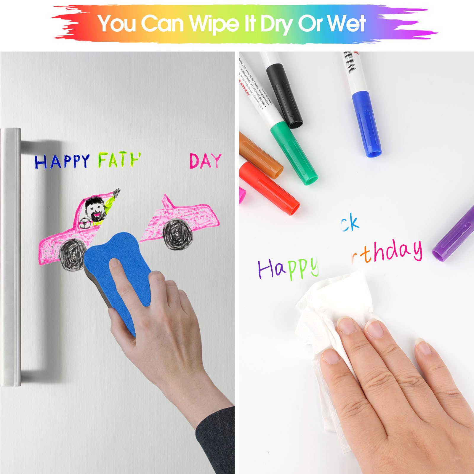 WINKIO White Board Markers Erasable, 12 Color Dry Wipe Whiteboard Pens with Magnetic Erasers - Image 4