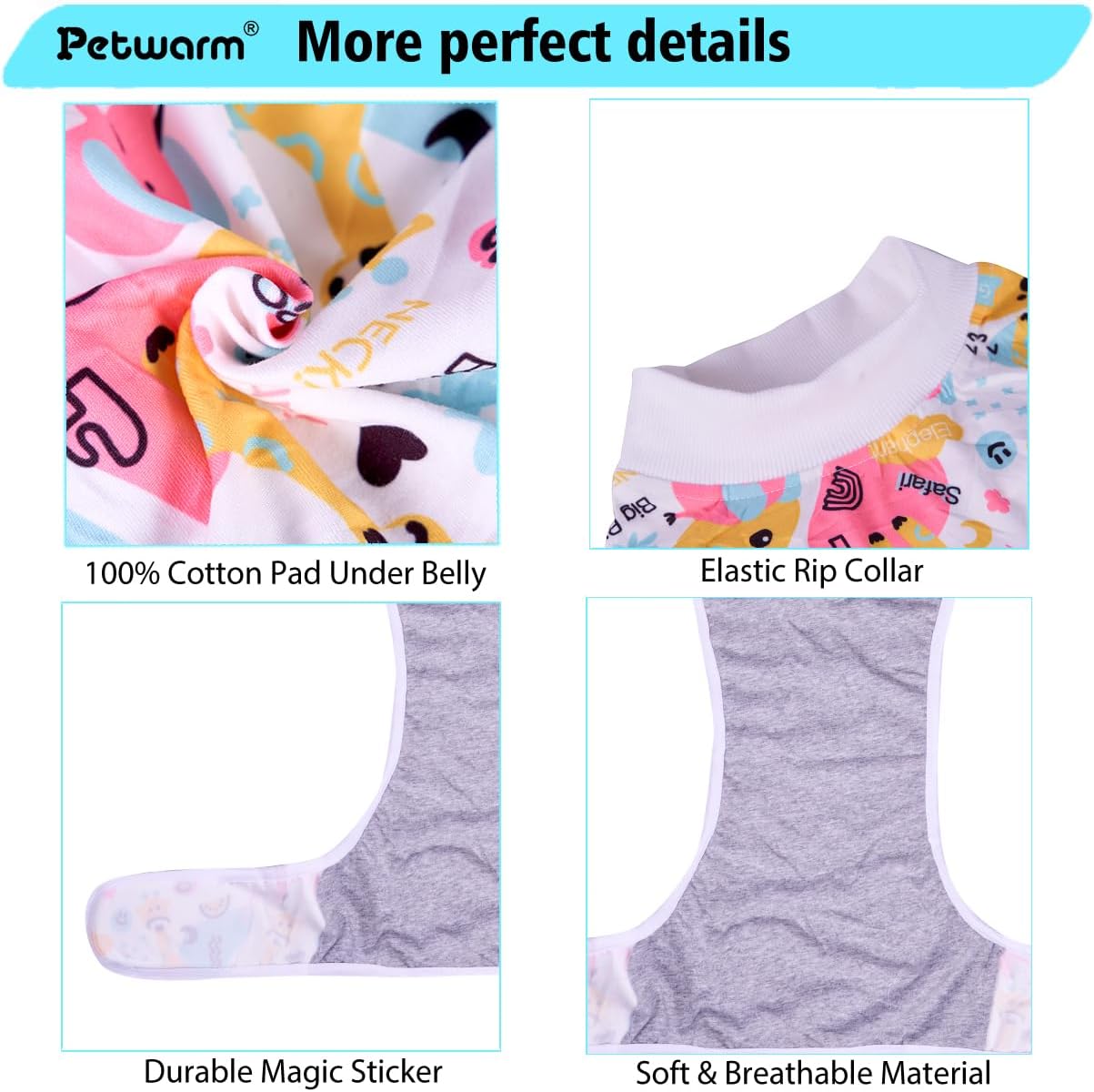 PetWarm Dog Recovery Suit, Anti-Licking Dog Surgical Onesie, Onesie for Dogs, Spay Neuter Bodysuit for Abdominal Affected Areas Sensitive Skin Areass, Zoo Pattern, White, XL