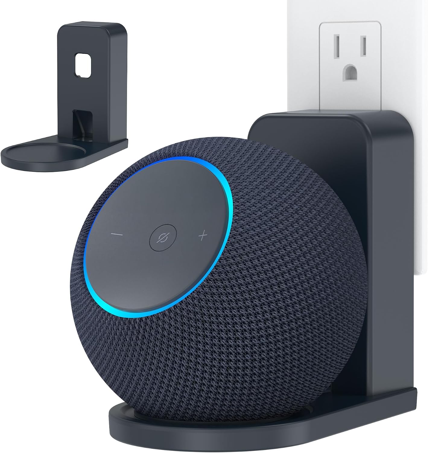 HomeMount Dot Max Wall Mount & Nest Mini Wall Mount, Plug-in Speaker Holder, No Drill, Space Saving Stand with Hidden Cable Management, Stable Fit, Keeps Outlet Free, Clear Sound (Graphite, 1 Mount)
