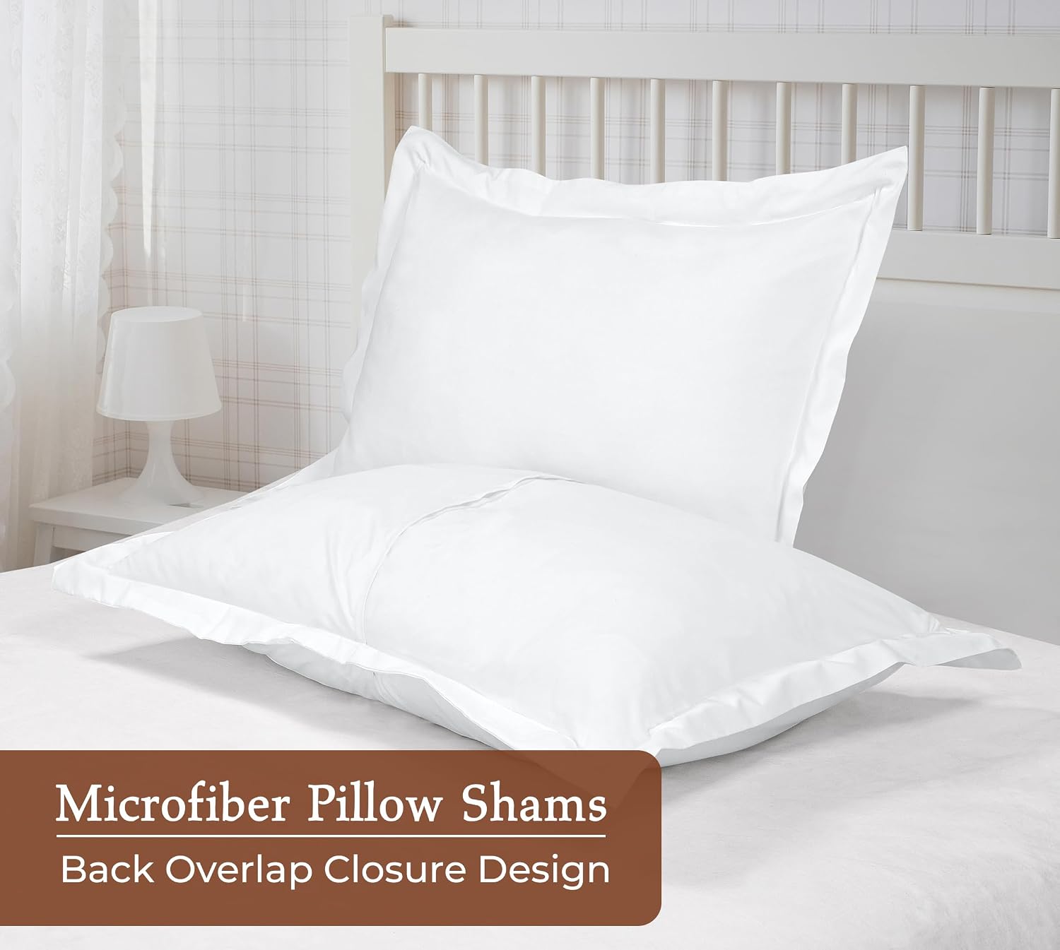 Royale Linens Pillow Shams 2 Pack Standard Size 20x26 Inch - Brushed Microfiber - Bed Pillow Shams, Wrinkle Resistant Super Soft and Cozy - Back Overlap Closure - Oxford Pillowcase (Standard, White)