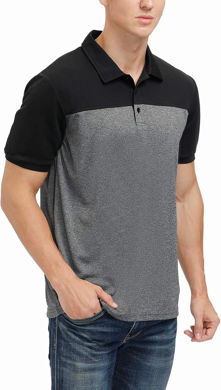 Men's Short Sleeve Polo Shirt Moisture Wicking Performance Dry Fit Golf Polo with Pocket at  Men’s Clothing store