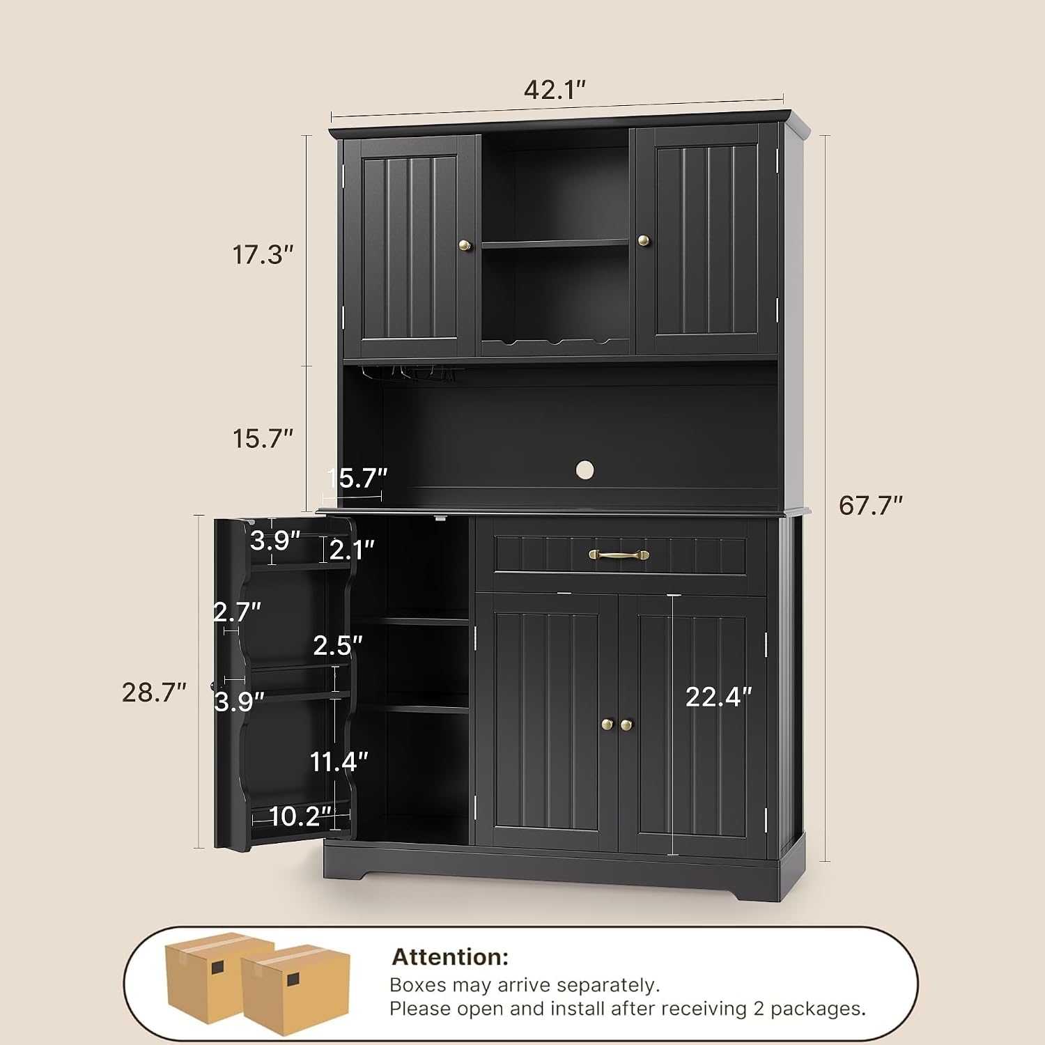 Detailed dimensions of the Gizoon Kitchen Pantry Cabinet