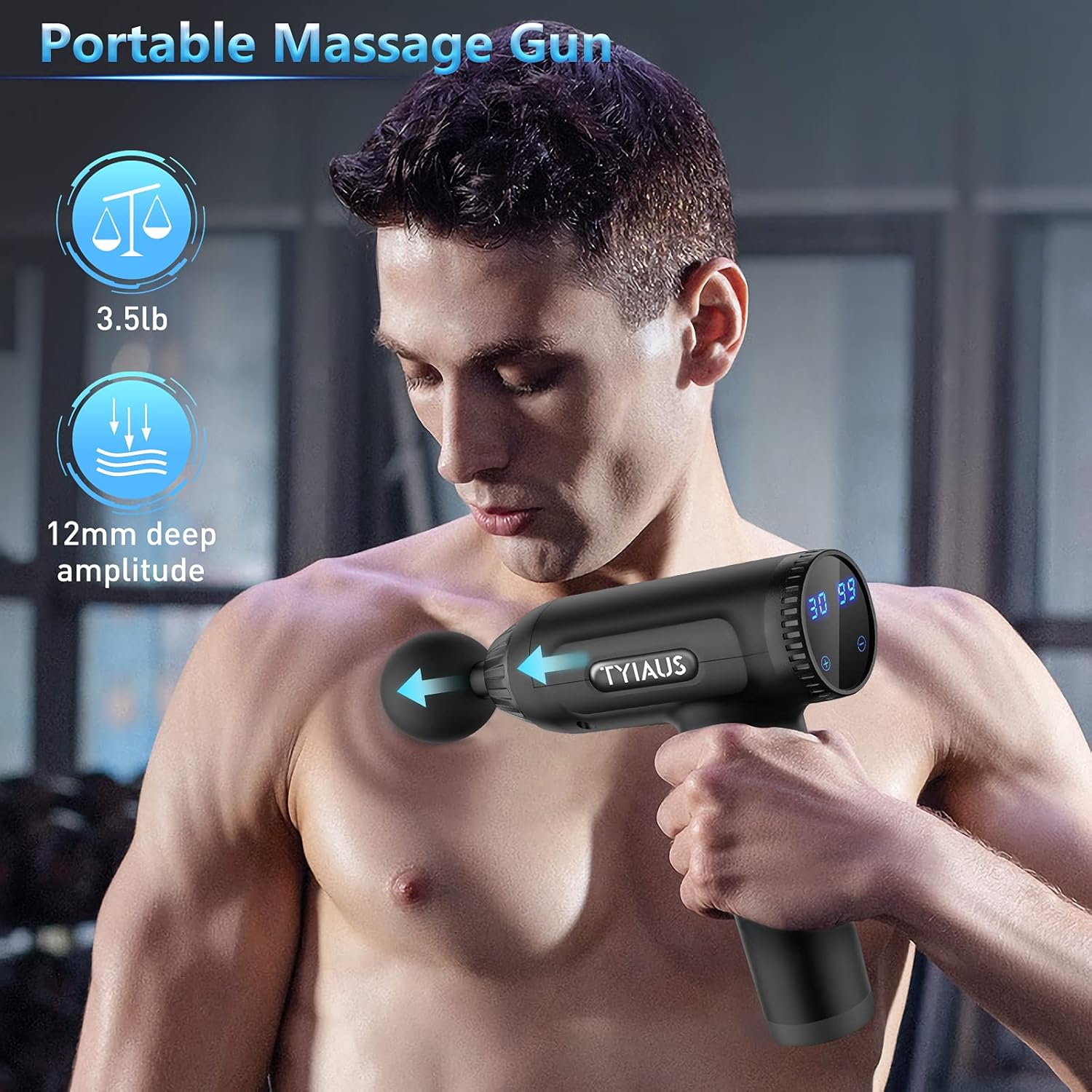Muscle Massage Gun - TYIAUS Percussion Massager Gun Deep Tissue with 30 Adjustable Speeds and 6 Heads, Portable Body Muscle Massager for Office Gym Home Post-Workout Recovery: Health & Personal Care
