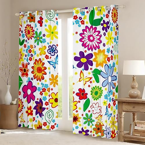 Miniatura 9 de Erosebridal Cortinas retro de los años 60 y 70 de 84 x 63 pulgadas, cortinas opacas rústicas de flores psicodélicas para hombre y mujer, diseño