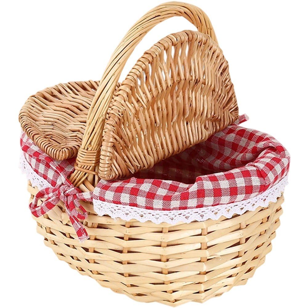 Fituenly Wicker Picnic Hamper with Handle, Multi-purpose Woven Storage Basket Box for Outdoor Camping