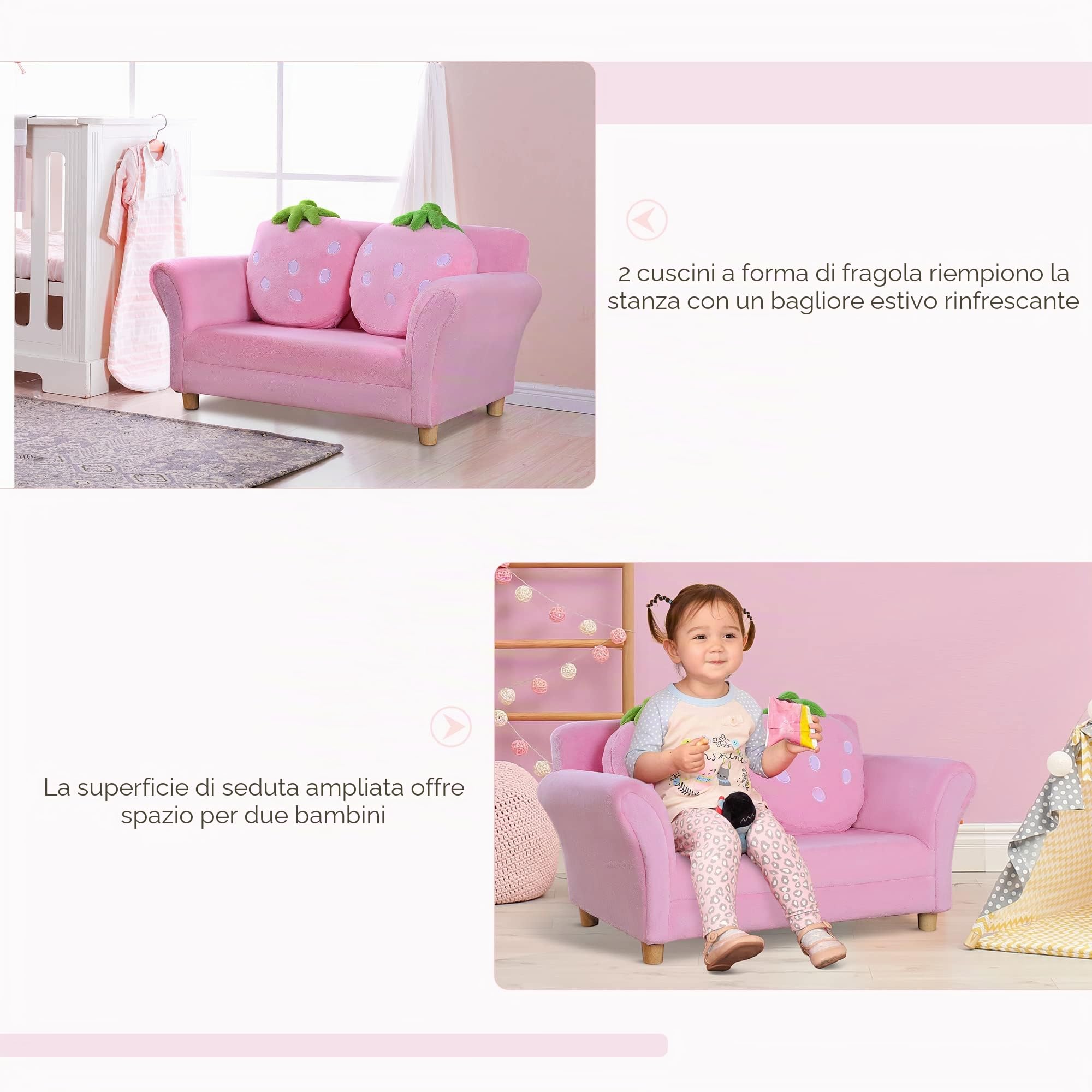 HOMCOM – 55 – 0014 bambini sedia/poltrona/divano/Bambini/doppio/singolo Soft NEU (fragola Sofa)