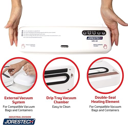 Miniatura 3 de JORESTECH Máquina selladora al vacío de mesa, embalaje automático de alimentos, características secas y húmedas con cortador integrado (E-Vac-10)