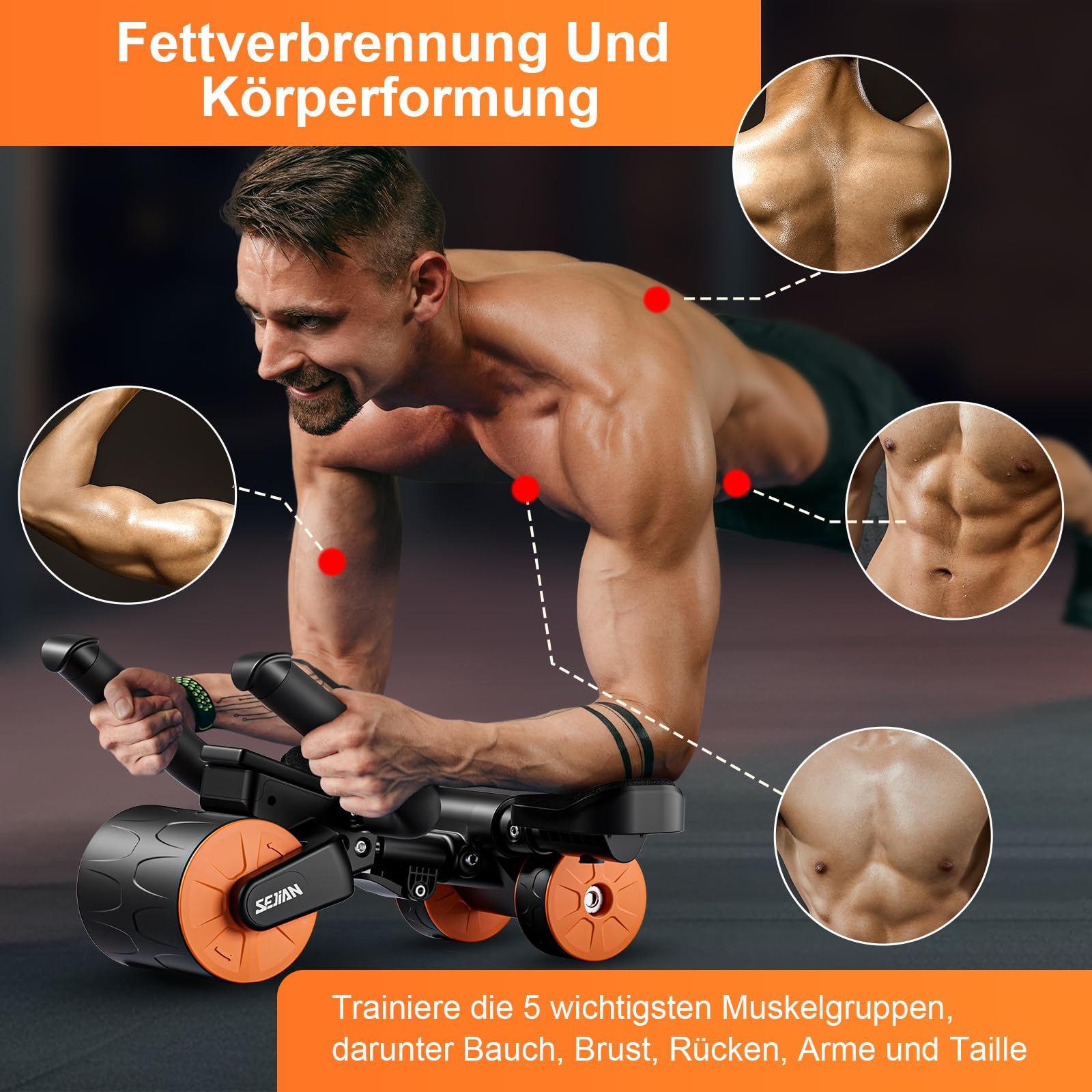 Bauchroller Bauchtrainer Fitnessgeräte für Zuhause, Automatisches Rebound Bauchtrainer Roller, Elbow Support Ab Wheel Bauchmuskeltrainer Abdominal Exercise Roller Sixpack Bauch Trainingsgerät