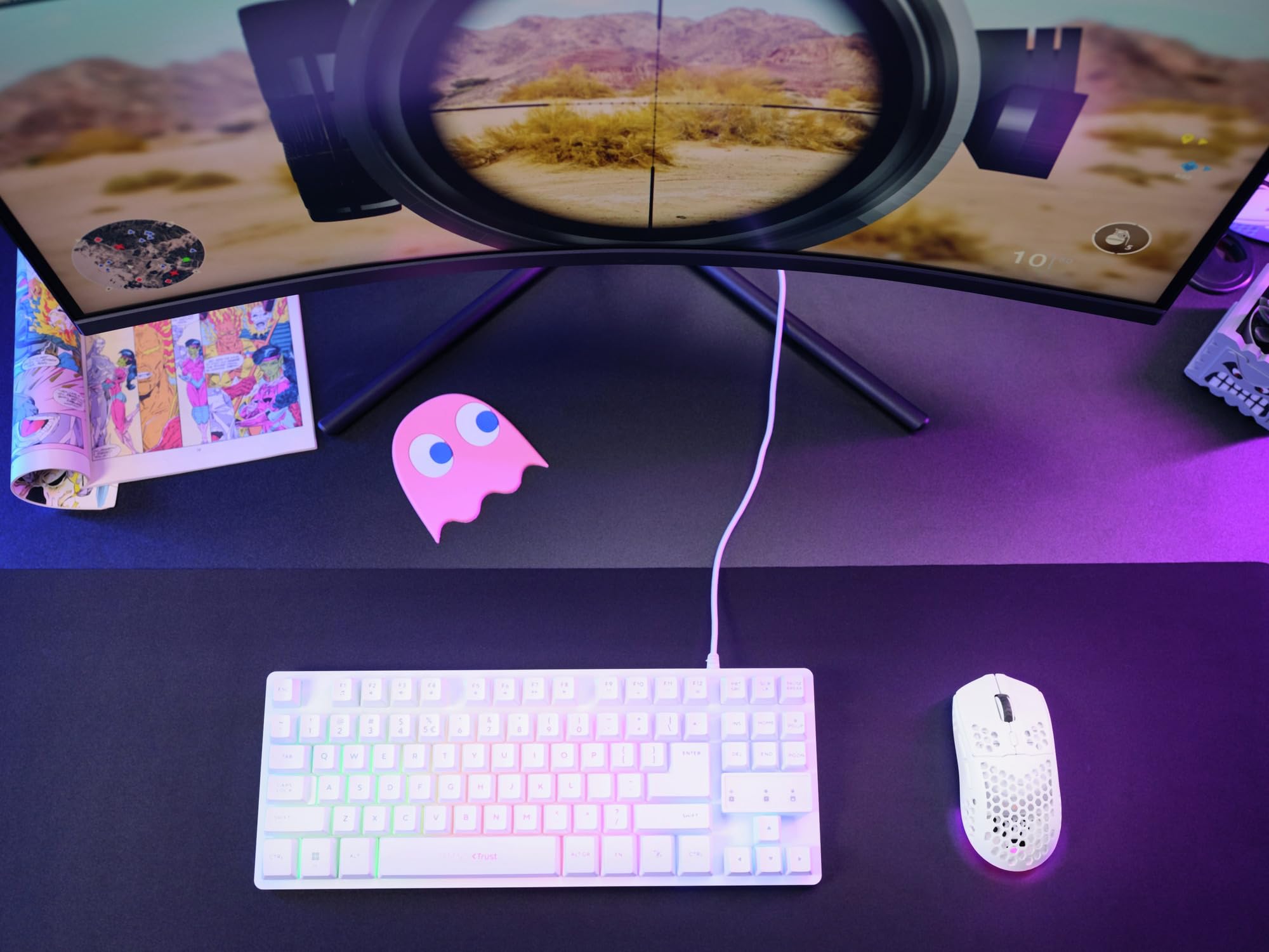Trust Gaming GXT 928 Helox bezprzewodowa mysz gamingowa, ultralekka mysz 75 g, 80 h ciągłej pracy, odbiornik micro USB 2,4 GHz, regulacja DPI (800-4800), 6 programowalnych przycisków, komputer | Bateria 80h, Mikroodbiornik USB 2,4 GHz, 800-4800 DPI, Mouse
