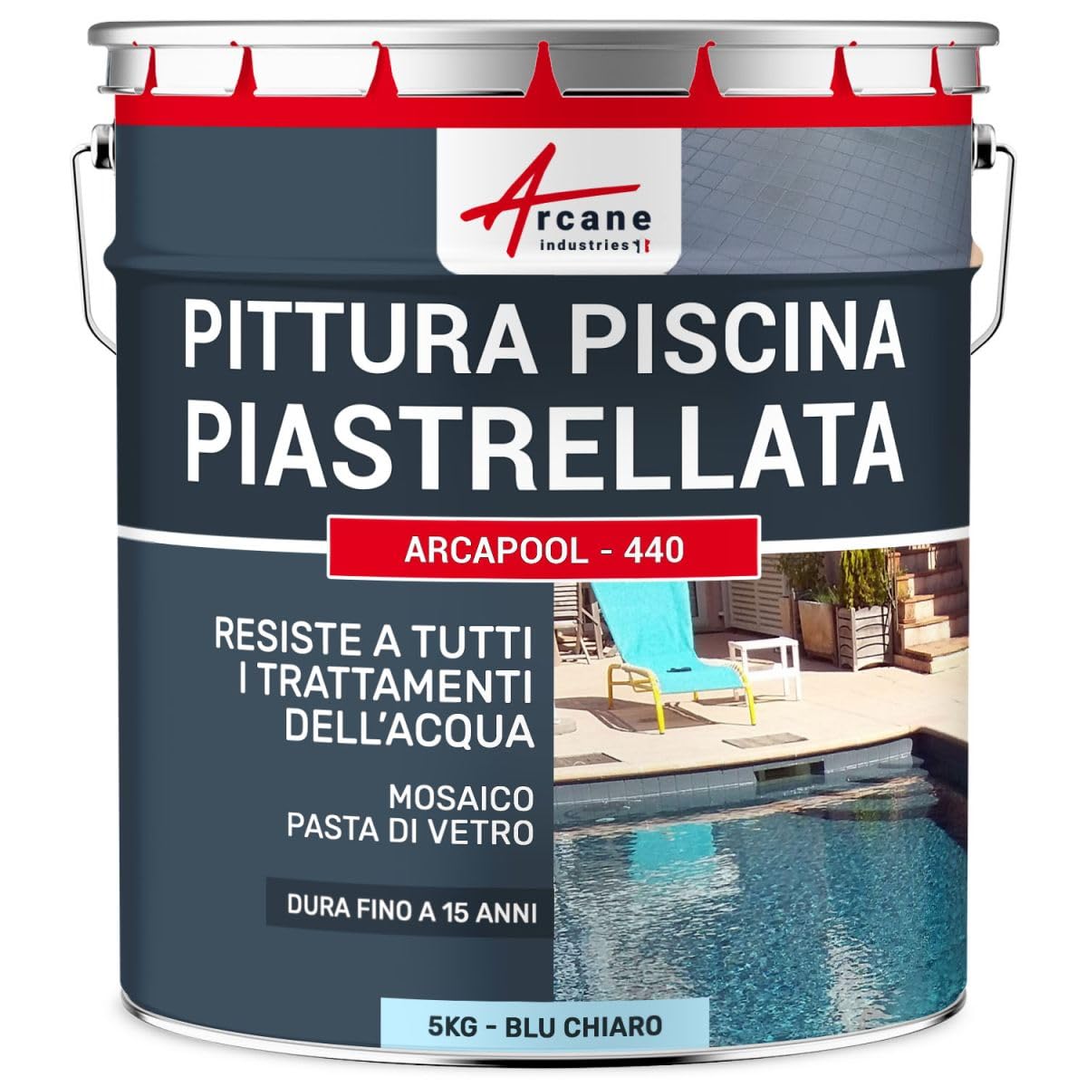 ARCANE INDUSTRIES Vernice per bordo piscina, per piastrelle della piscina - ARCAPOOL - 440-5 kg (fino a 15m² per 2 strati) Azzurro