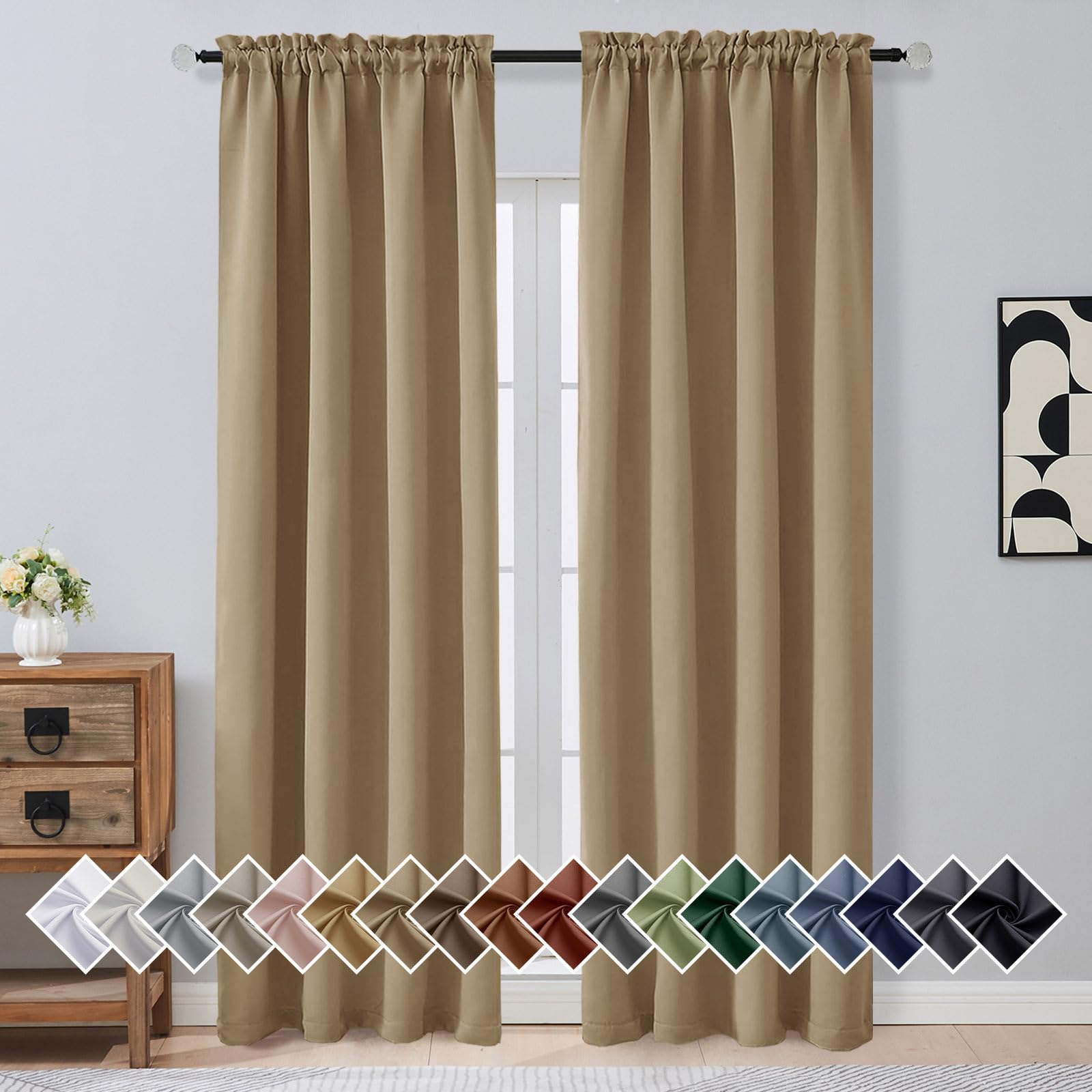OVZME Taupe Blackout Curtains for Bedroom 90 Inches Long 2 Panels, Thermal Insulated Soft Fabric Solid Privacy Curtains for Living Room, Rod Pocket Modern Window Treatments, 2x40Wx90L Inches