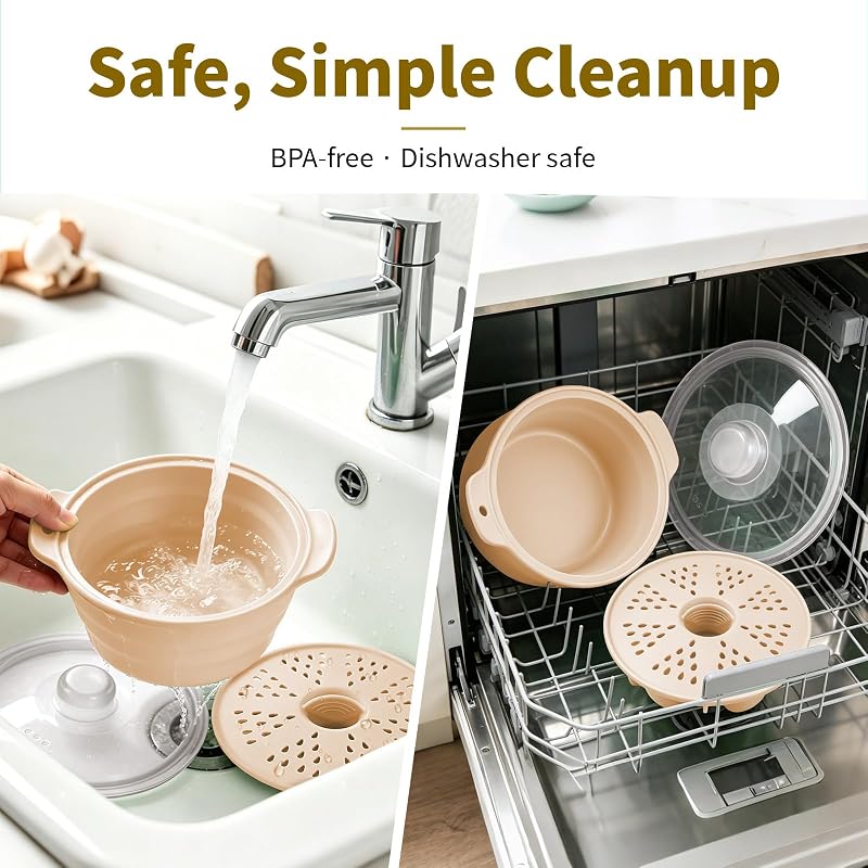 ZTGHFMY Collapsible Silicone Microwave Vegetable Steamer Beige – product photo 8 of 8