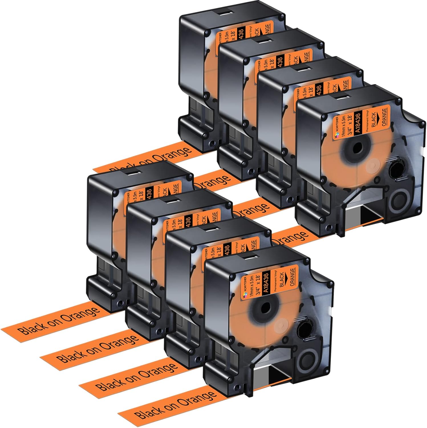 8 Pack Compatible for Dymo Rhino 18436 3/4" 19mm Black on Orange Vinyl Permanent Industrial Label Tape for Rhino 4200 5000 5200 6000 and 3M Label Maker