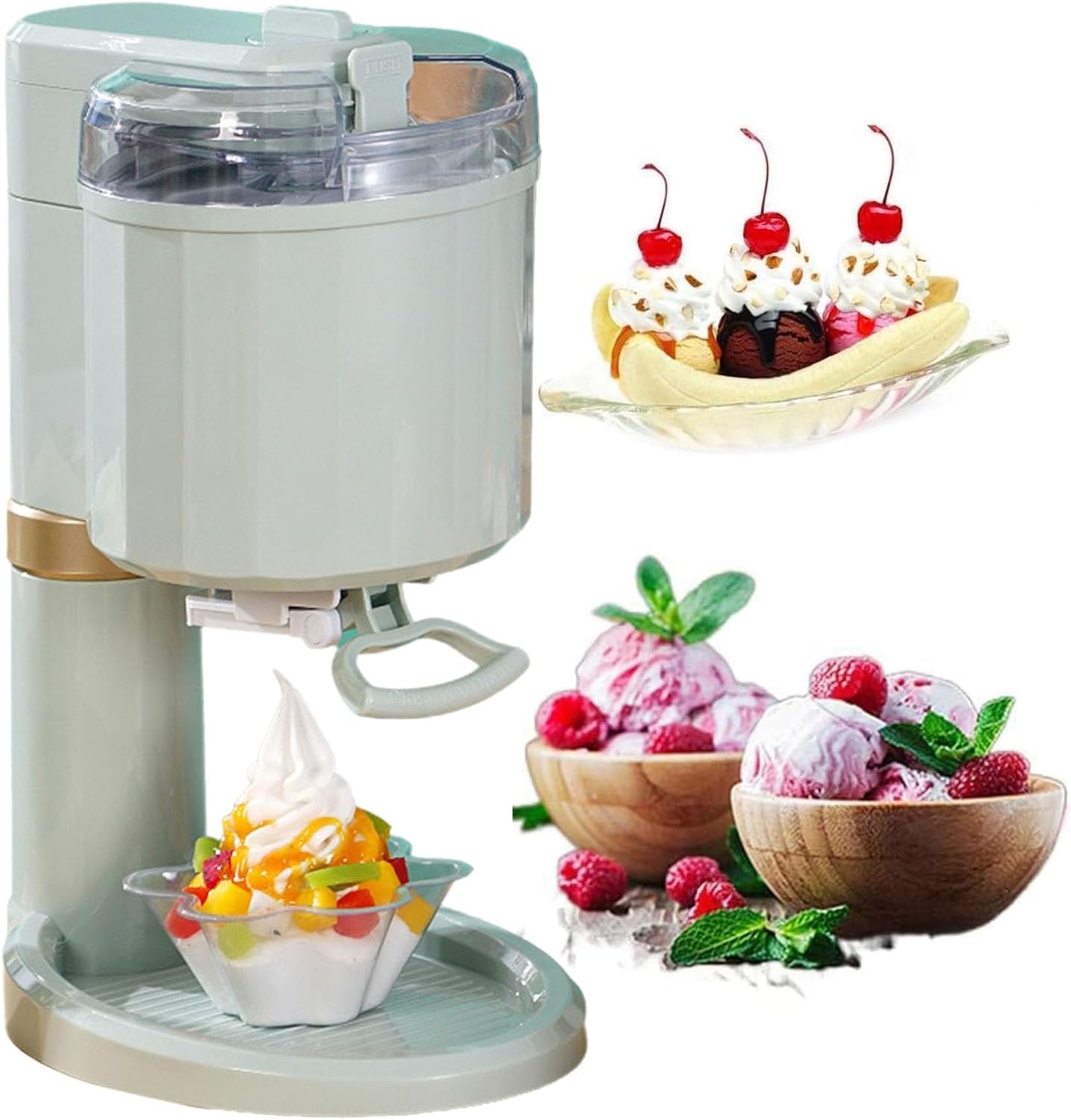 Ice Cream Maker Machine 1L (1000ml), Automatic Soft Serve Maker for Yogurt Sorbet, 20W DIY Frozen Dessert Appliance, Quick 10 Minute Homemade Ice Cream, 27x42.5cm