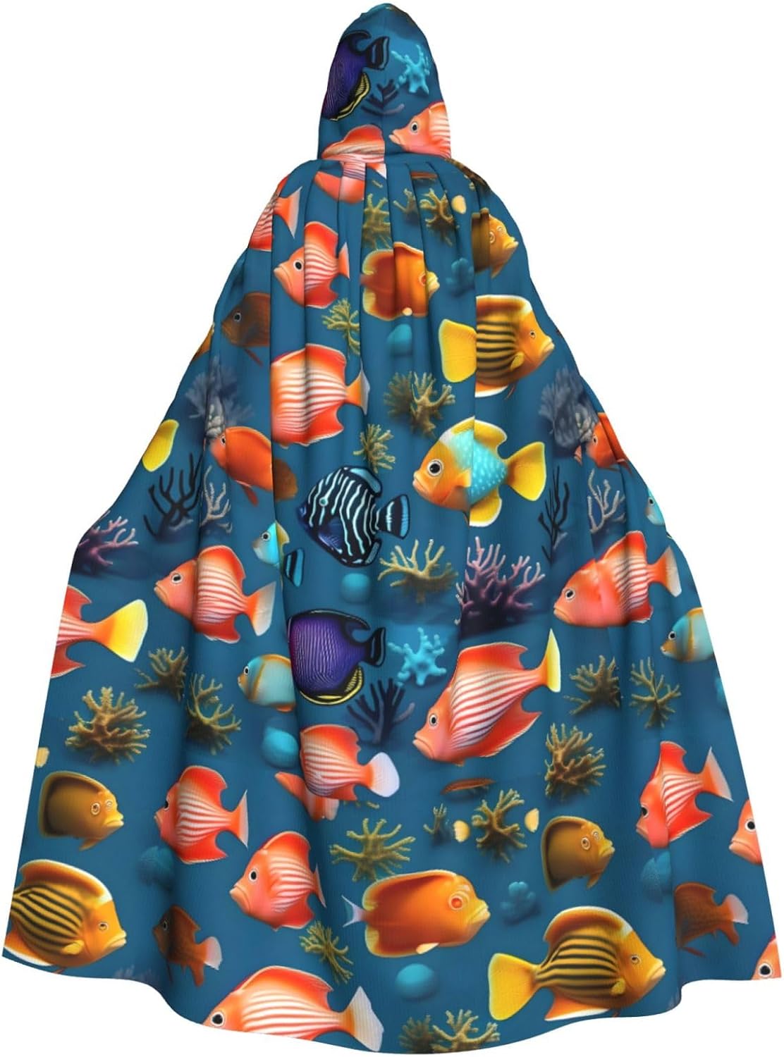 Submarine Reef Fish Men Women Halloween Role Play Party Decoration Hooded Poncho Black