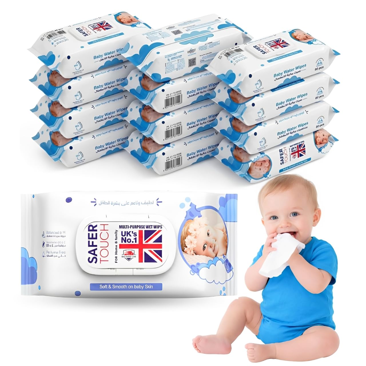 Pure Baby Water Wipes 960 Sheets 99% Water, Fragrance Free & Alcohol Free, Sensitive Skin, Soft Thick Baby Wipes for Newborns & Toddlers