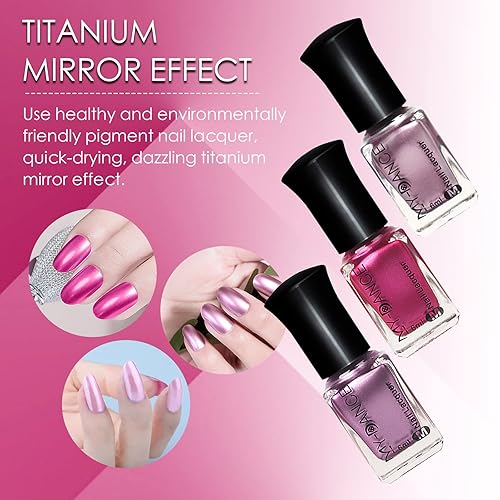 Miniatura 6 de Juego de esmaltes de uñas metálicos de espejo de 3 colores, textura metálica, esmalte de uñas de secado rápido, esmalte de uñas con acabado